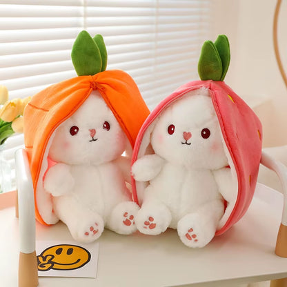 35-60Cm Giant Size Lovely Rabbit Turn to Caot Strawberry Dolls Doll Fruit Transfigured Bunny Plush Toy Stuffed