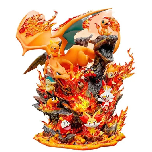 Figurine Pokémon Famille Dracaufeu – 15 cm – Statue GK Lumineuse PVC Collector