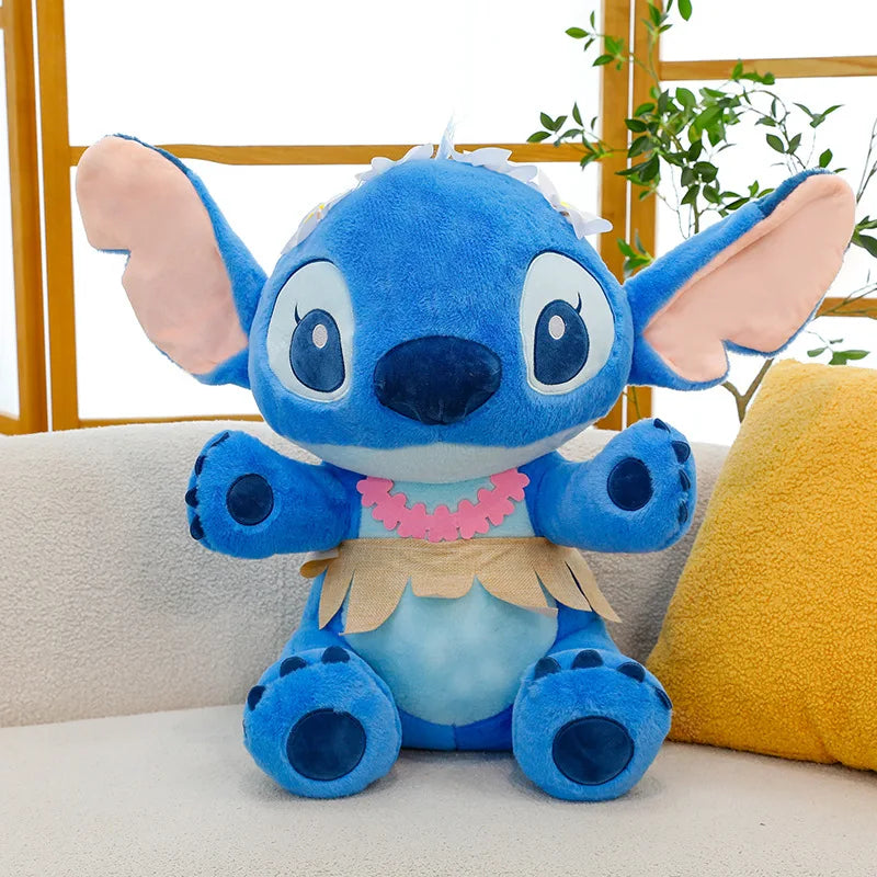 Peluche Stitch & Lilo 30 cm kawaii jupe herbe – RetroVerse