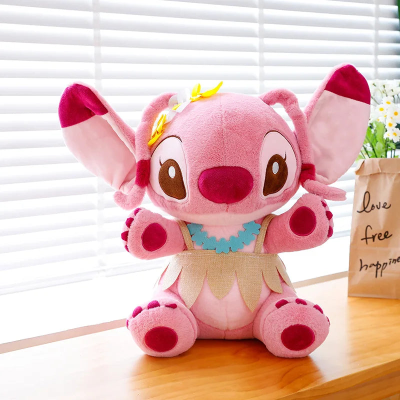 Peluche Stitch & Lilo 30 cm kawaii jupe herbe – RetroVerse